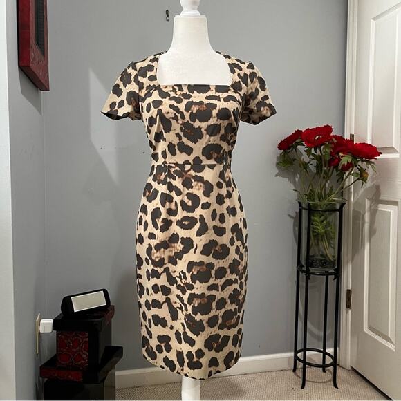 NEW Banana Republic Mad Men Tailored Career Classic Leopard Sheath Dress 2P NWT - Picture 7 of 16